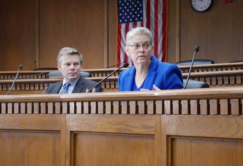 Washington House Speaker Laurie Jinkins, D-Tacoma, speaks during an event previewing the 2026 legislative session, alongside Senate Majority Leader Jamie Pedersen, D-Tacoma, on Friday, Jan. 9, in Olympia.