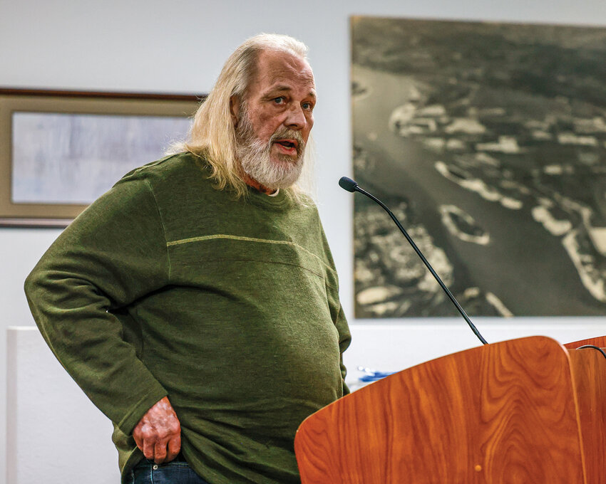 Woodland resident Eric Hansen speaks during public comment at a Woodland City Council workshop on Jan. 5. Hansen shared how medical cannabis helped him manage cancer treatment side effects, PTSD and chronic pain as the council is set to discuss whether to allow retail marijuana sales in the city.