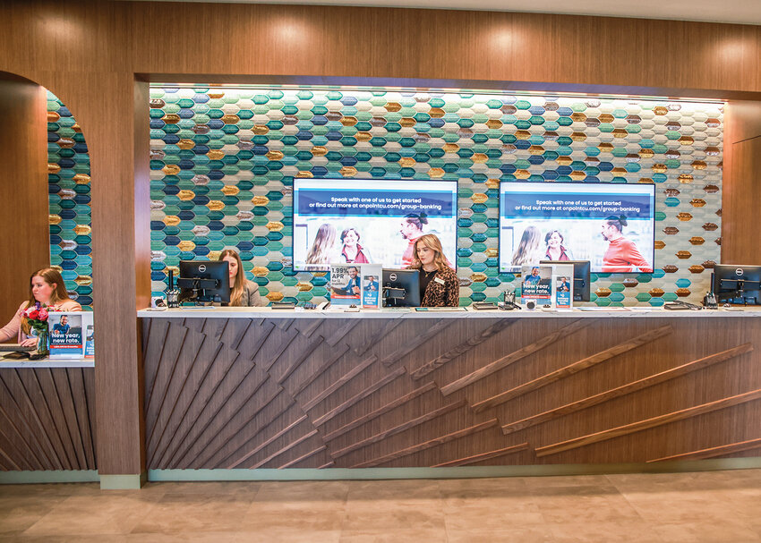 OnPoint Community Credit Union opened its doors in Ridgefield on Monday, Jan. 12. Inside, designs introduce the feel of the community from scenes of nature to an entire wall featuring a textured bird feather design to pay homage to the nearby wildlife refuge.