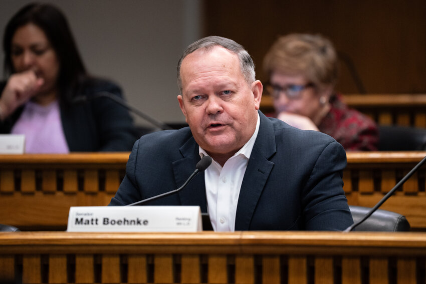State Sen. Matt Boehnke, R-Kennewick, testifies in favor of Senate Bill 5821 on behalf of State Sen. John Braun, R-Centralia, during a hearing at the Washington state Capitol in Olympia on Friday, Jan. 16.
