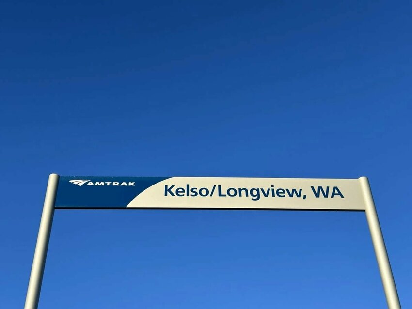 An Amtrak sign at the Kelso Multimodal Transportation Center located at 501 South First Street on Sunday, Jan. 18, in Kelso.