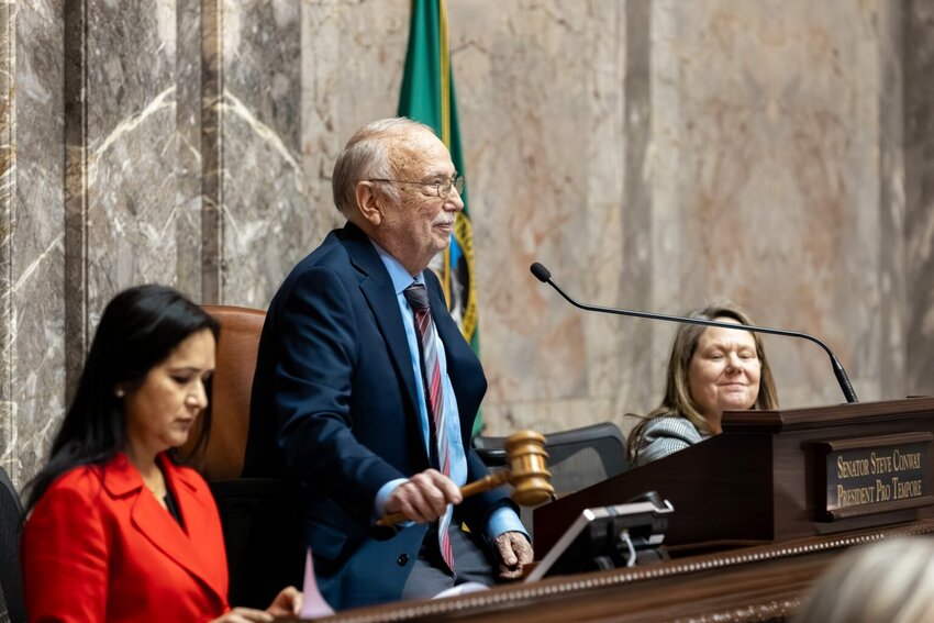 Washington state Sen. Steve Conway, D-South Tacoma, presiding at a pro forma session of the Senate floor on Jan. 15, 2026. (Photo courtesy of Legislative Support Services)
