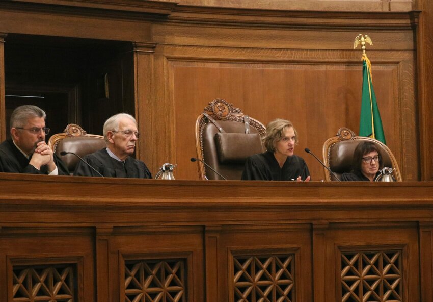 Justices on the Washington Supreme Court hear oral arguments on January 22, 2026. (Photo by Aspen Ford/Washington State Standard)