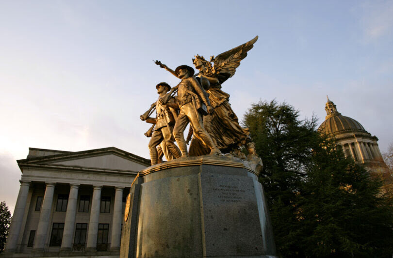 The Winged Victory Monument on the Washington State Capitol Campus honoring Washington soldiers lost in WWI.