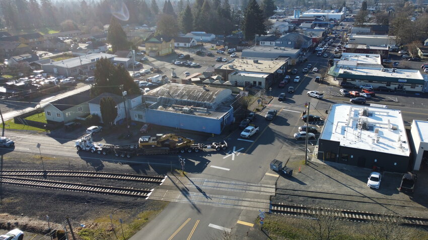 Traffic moves through the intersection of Main Street and Grace Avenue in Battle Ground at around 3 p.m. Jan. 20. The city council discussed interim safety improvements for the intersection while planning continues for a larger realignment and signal project.