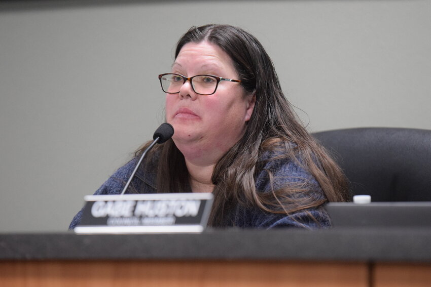 Woodland City Councilor Melissa Doughty speaks following the close of the public hearing at the Jan. 21, 2026, meeting. Doughty urged the council to put the issue of retail cannabis to a vote of the people rather than deciding it solely at the council level, though the council voted 4-2, with one member absent, to pass it on first reading.