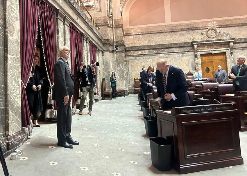 U.S. Rep. Dan Newhouse, R-Sunnyside, is recognized on the Washington state Senate floor on Wednesday, Jan. 28, 2026, in Olympia. (Photo by Jake Goldstein-Street/Washington State Standard)