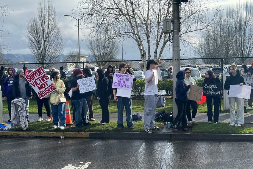 Students protest outside Mark Morris High School.