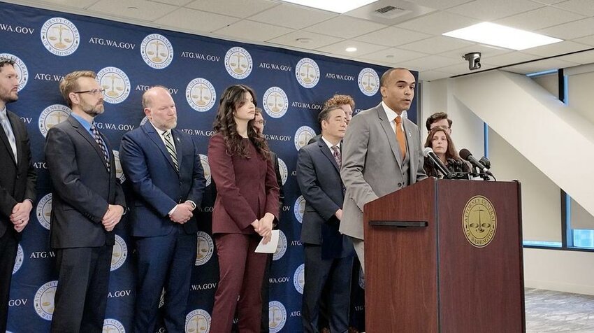 Washington Attorney General Nick Brown speaks at a news conference.