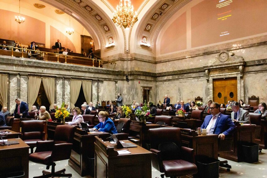 Lawmakers on the Senate floor on Wednesday, April 16, 2025. (Photo by Jacquelyn Jimenez Romero/Washington State Standard)