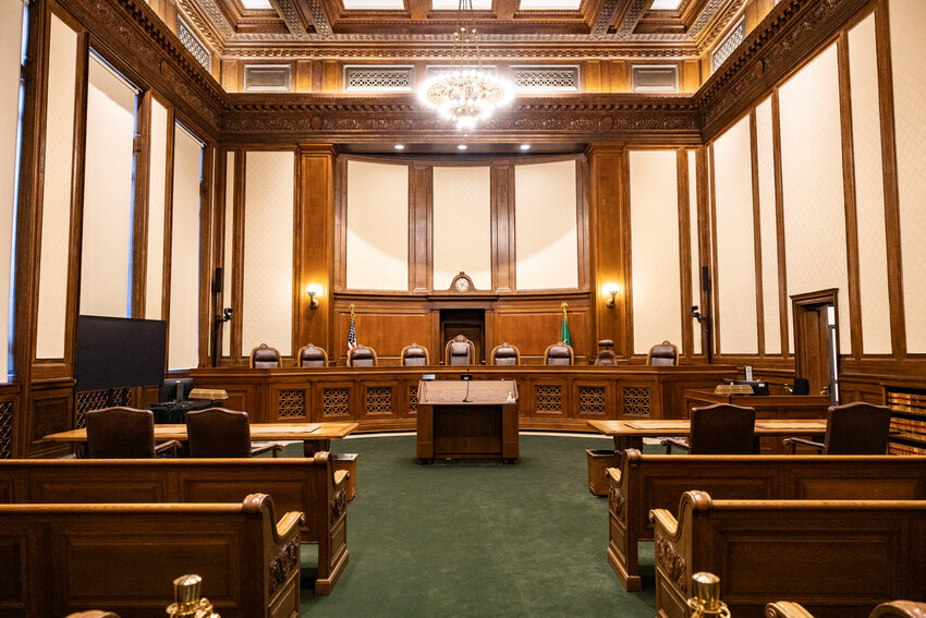 The courtroom in the Temple of Justice is pictured on Thursday, Feb. 19, in Olympia.