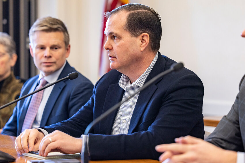 State Sen. John Braun, R-Centralia, speaks during a Legislative Media Day at the Washington state Capitol on Thursday, Feb. 19, in Olympia.