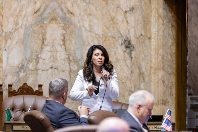 Rep. Michelle Valdez (formerly Caldier), R-Gig Harbor, speaks on the House floor during the 2025 legislative session. (Photo courtesy of Legislative Support Services)