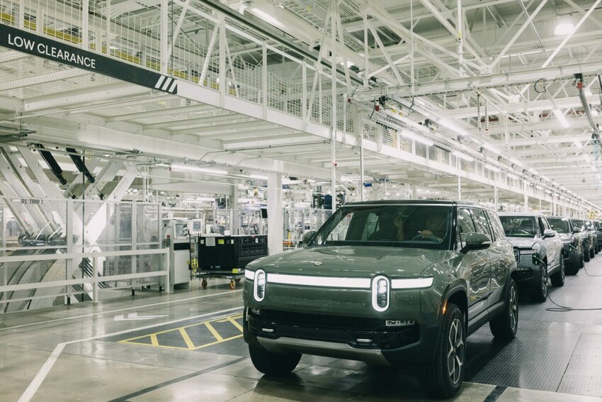 Rivian vehicles lined up at one of the company&rsquo;s manufacturing facilities. (Photo courtesy of Rivian)
