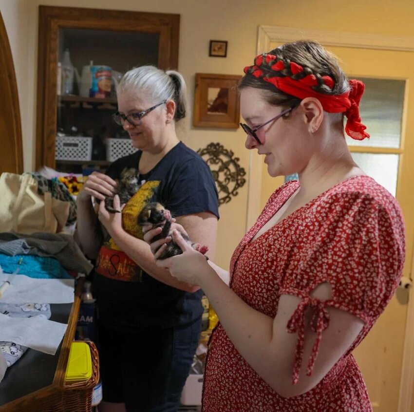 Marcia, left, and Olivia Ericksen hold their rescued foster kittens at their home on Saturday, April 13, 2025, in Longview. Cowlitz County commissioners are aiming to use volunteers to foster strays instead on contracting with the Humane Society for Southwest Washington to save money.