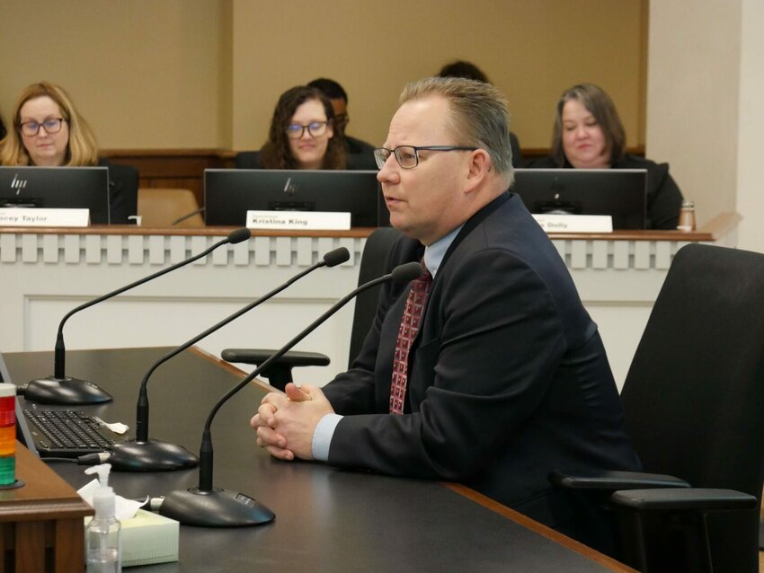 Superintendent of Public Instruction Chris Reykdal testifies at a committee hearing in January. Reykdal is facing questions from House Republicans on the state's student gender disclosure policies following a recent Supreme Court ruling. (Photo by Bill Lucia/Washington State Standard)