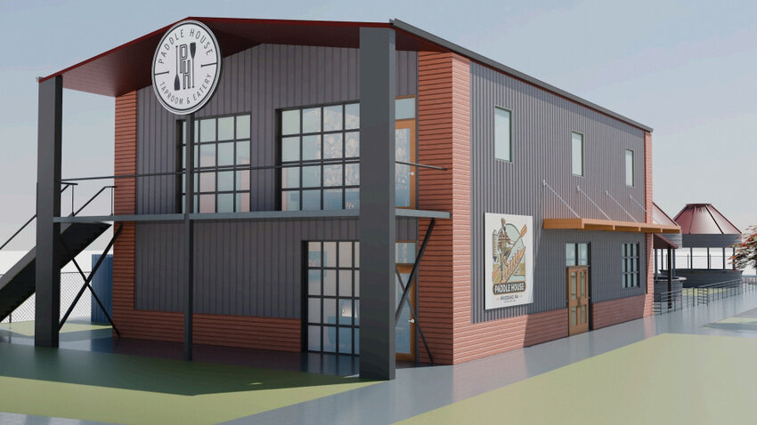 Site plans for the proposed Paddle House Taproom in Woodland at the intersection of Goerig Street and Lewis River Road detail a large outdoor space that includes a small amphitheater. But due to the large total of traffic impact fees, property owner Bobby Vickery says he may be priced out of his vision becoming a reality.