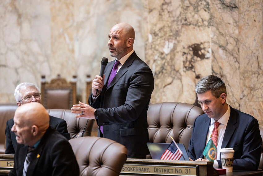 Rep. Peter Abbarno, R-Chehalis, speaks during a House floor debate on SB 6346 on Tuesday, March 10, in Olympia.