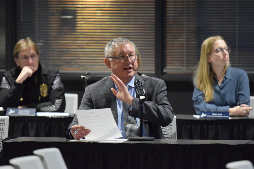 Ridgefield Finance Director Kirk Johnson presents information about the proposed bond issuance during the Ridgefield City Council meeting on March 12. The ordinance would authorize up to $15.5 million in LTGO bonds to help fund construction of the long-planned Ridgefield Community Center.