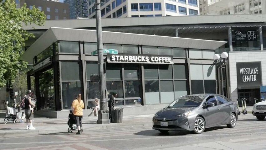 The Starbucks Coffee location at 400 Pine Street is seen in Seattle.