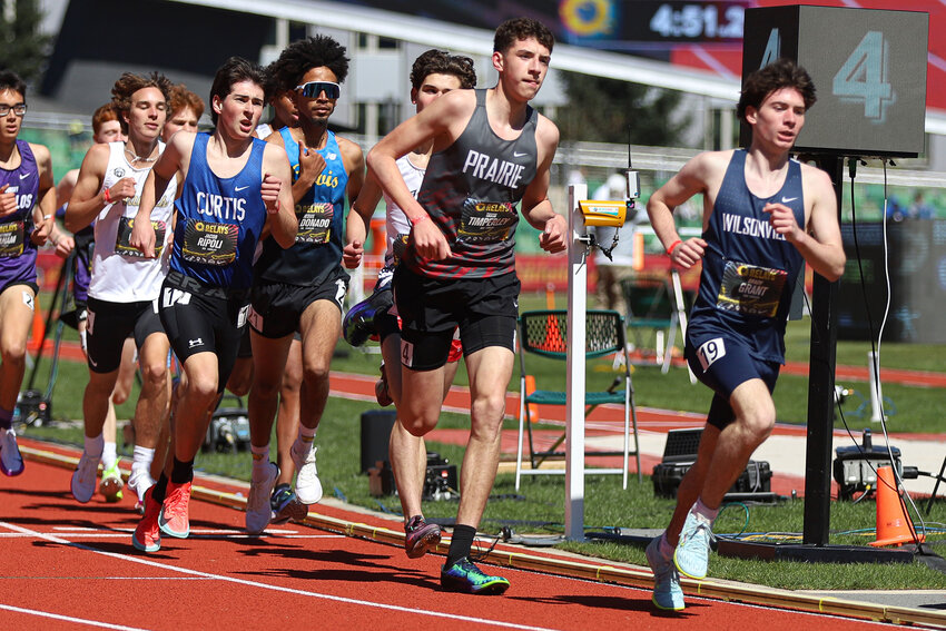 Prairie's Tavin Timperley competes in the 2-mile open at the Oregon Relays at Hayward Field in Eugene, Oregon, on Friday, April 3.