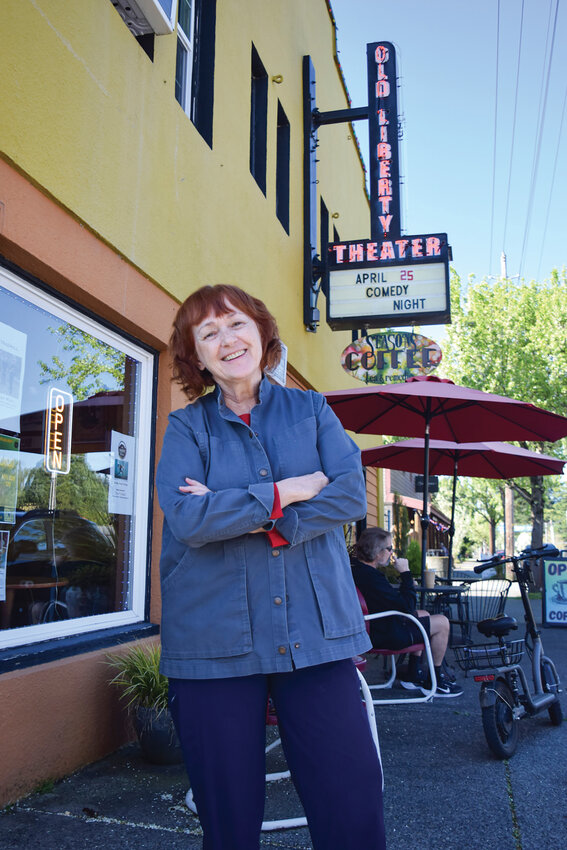 Vancouver director and producer Beth Harrington stands outside the Old Liberty Theater in downtown Ridgefield ahead of a scheduled screening. Harrington&rsquo;s documentary &ldquo;Our Mr. Matsura&rdquo; will be featured as part of the Clark County Historical Museum&rsquo;s History on Tap series.
