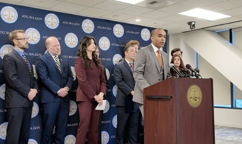 Washington Attorney General Nick Brown speaks at a news conference.