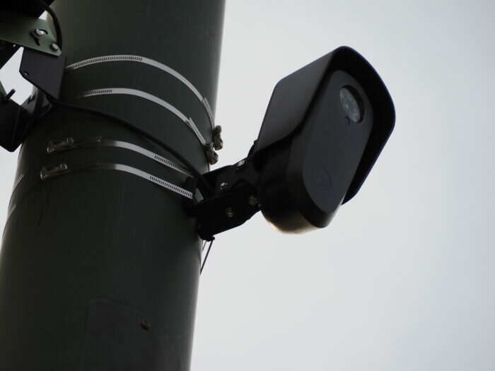 A Flock Safety license plate-reading camera is seen in Denver on Aug. 5, 2025. The technology is at the center of a new law going into effect in Oregon regulating law enforcement agencies.