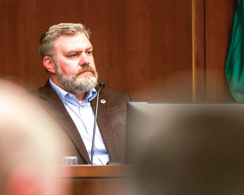 Mayor of Battle Ground, Eric Overholser, listens to public comment during the city council&rsquo;s Monday, May 4 meeting.