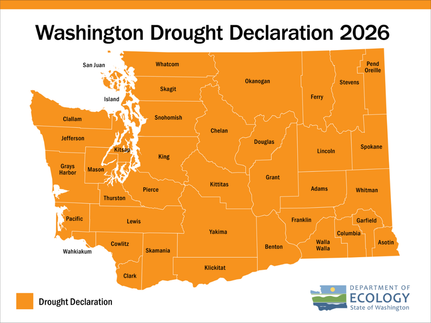 A 2026 drought map published by the Washington state Department of Ecology.