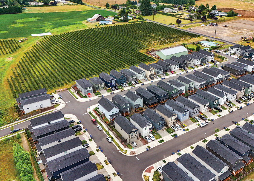 A neighborhood in Ridgefield off of North 10th Street is surrounded by agricultural land.