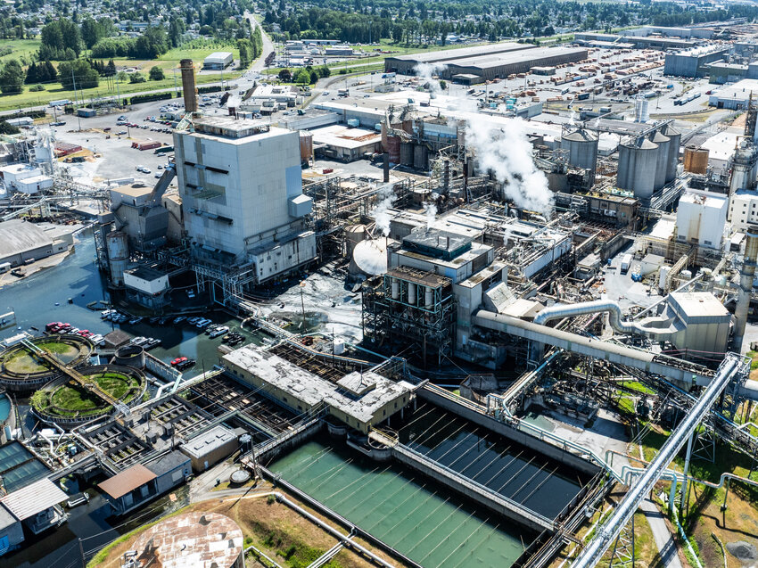 The site of an implosion that took place in the morning of Tuesday, May 26 at Nippon Dynawave Packaging Company can be seen by aerial photo in Longview on Wednesday, May 27.