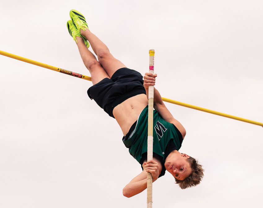 Woodland&rsquo;s Mason Thomas makes an attempt in the 2A boys pole vault at the WIAA State Track and Field Championships on Friday, May 29, at Mount Tahoma High School in Tacoma. (Joshua Hart/For Blast Zone Media)