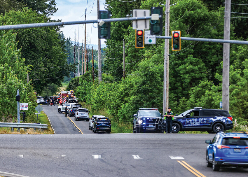 Clark County Sheriff's Office deputies and Battle Ground police officers closed Northeast 244th Street near state Route 503 on Friday, June 5, as investigators responded to a stabbing at a residence outside Battle Ground city limits that later became a homicide investigation.