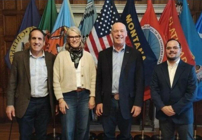 From left, John Janicki, Katy Janicki, Montana Gov. Greg Gianforte, and Nick Lavacca.