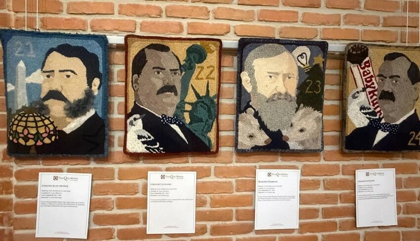 Portraits of U.S. presidents displayed as part of the &ldquo;Hooked on Presidents&rdquo; exhibit at the Texas Quilt Museum in La Grange, Texas.