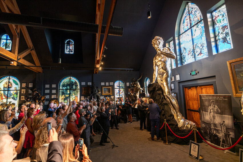 A full-scale pure silver reproduction of Michelangelo&rsquo;s David &mdash; certified by Guinness World Records as both the largest and heaviest silver sculpture in existence &mdash; was unveiled last week at Museo Michelangelo in Battle Ground village.
