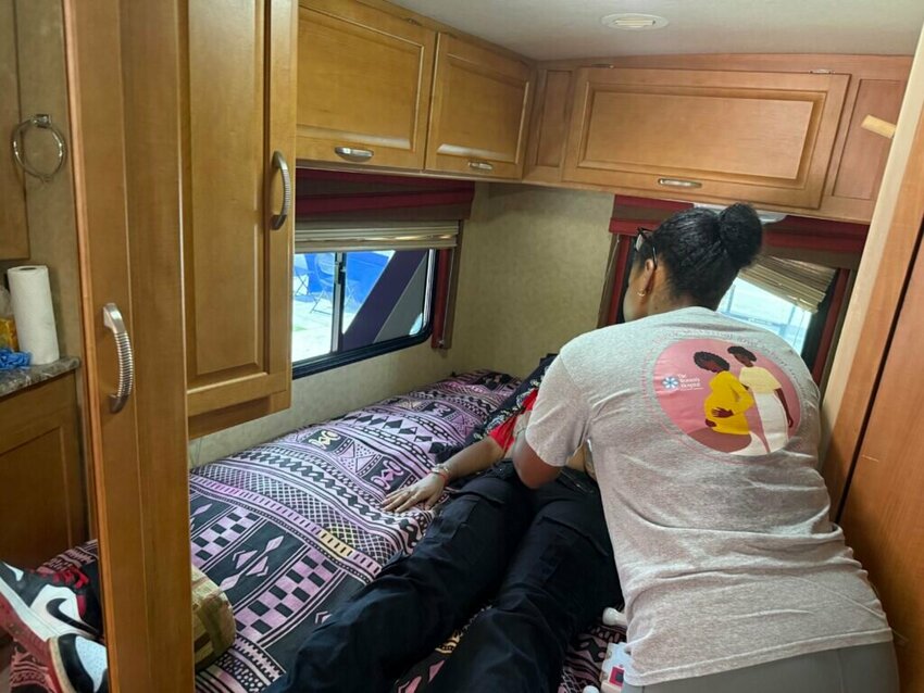 A pregnant patient receives an examination at the Southern Birth Justice Network&rsquo;s mobile midwifery unit in Miami earlier this year. A national survey published this month found that access to prenatal care remains limited for some patients, with a fifth of them not receiving prenatal care until the second trimester or later.