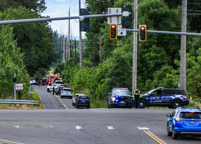 Clark County Sheriff's Office deputies and Battle Ground police officers closed Northeast 244th Street near state Route 503 on Friday, June 5, as investigators responded to a stabbing at a residence outside Battle Ground city limits that later became a homicide investigation.
