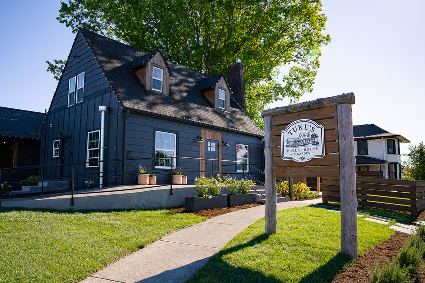 New signage and landscaping greet guests of the rebranded Tuke's Public House &amp; Garden in Battle Ground.