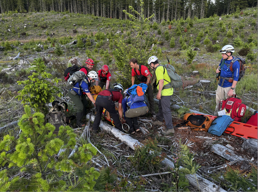 Search and rescue volunteers take part in a training exercise June 13 in Cougar.