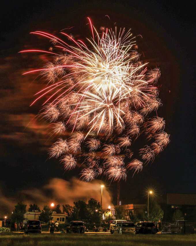 Fireworks burst overhead during an Independence Day celebration in 2025. Clark County is reminding residents who light fireworks at home to follow local regulations and celebrate the Fourth of July safely.