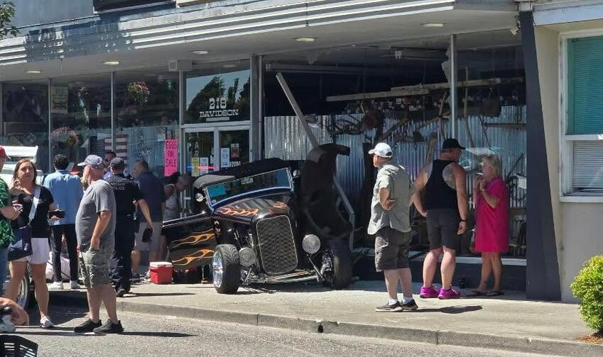 Woodland True Value Hardware remained open for business after a vehicle crashed into the front of the store, damaging the building and leaving a woman injured, the business reported June 22.