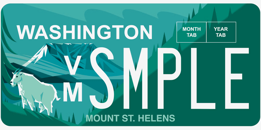 A new specialty license plate featuring Mount St. Helens, forested hills and a mountain goat will be available Aug. 19.