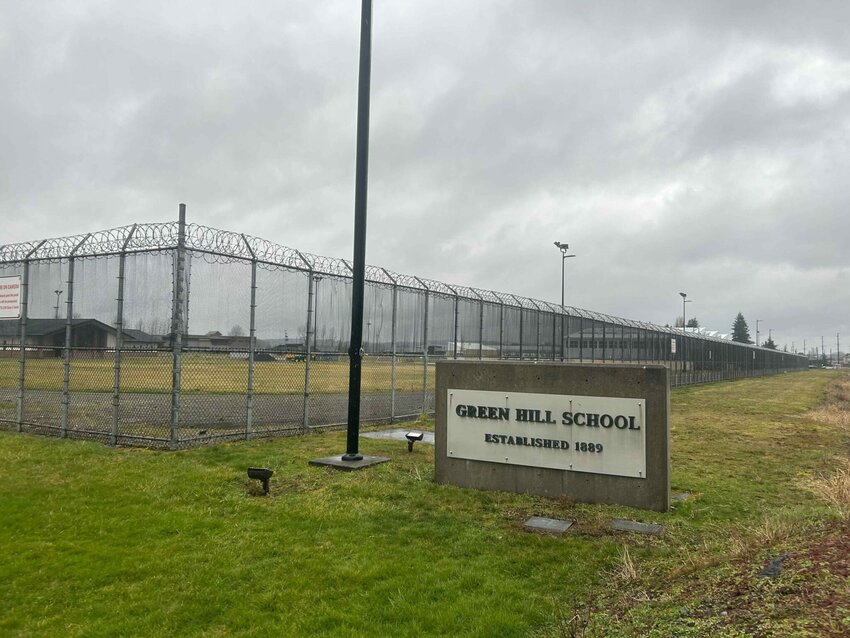 A sign and fence at the Green Hill School for juvenile offenders, in Chehalis, Washington.