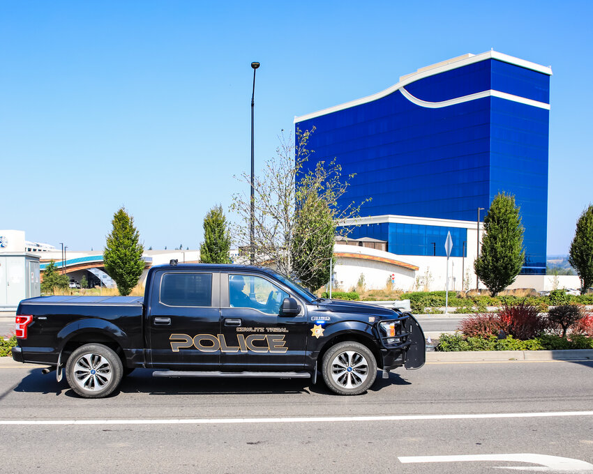 A Cowlitz Indian Tribal Public Safety Department vehicle drives by the ilani hotel.