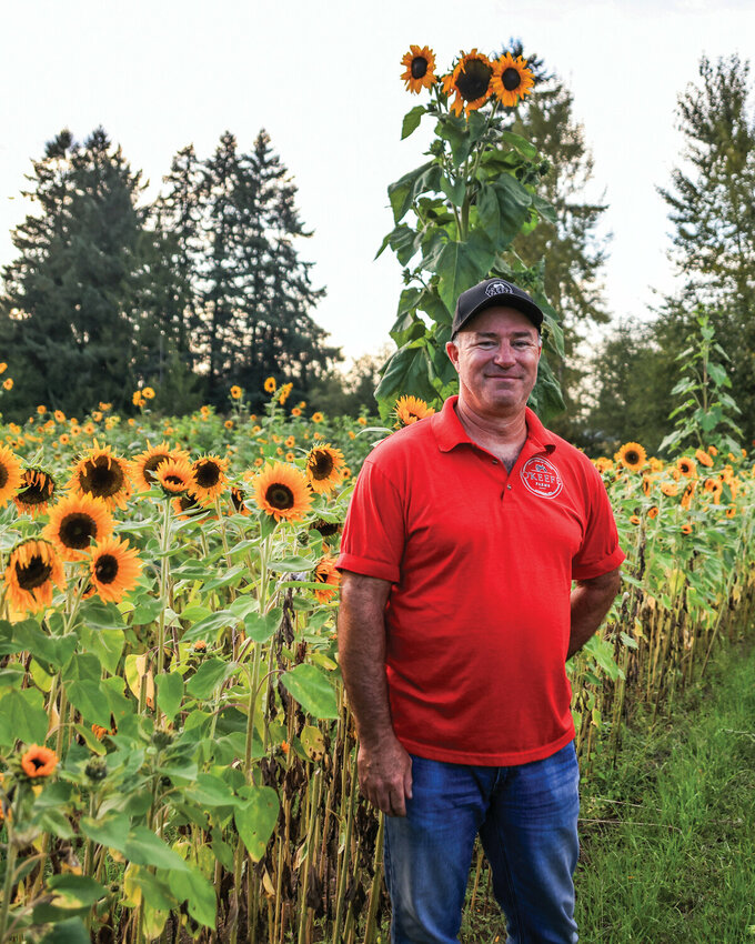 Patrick O&rsquo;Keefe, a fourth generation family farmer on his Hockinson property, is best known as the man behind the Hockinson Sunflower Festival in August.
