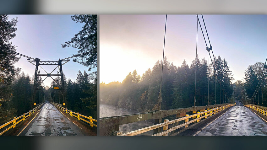 The sun begins to rise early in the morning at Yale Bridge crossing Lake Merwin on Monday, Oct. 12.