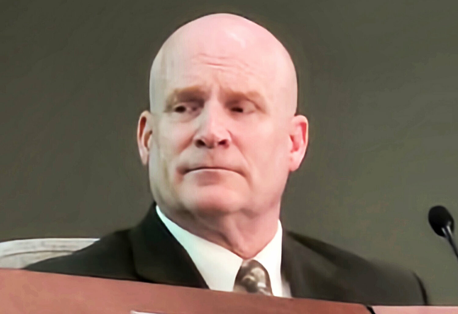 Dr. Curtis Finch, Deer Valley Unified School District superintendent, sits on the governing board dais on Oct. 14, 2025, in Phoenix.